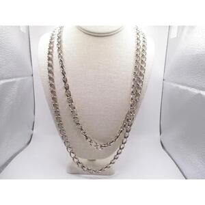 long plain stylized curb chain necklace 52" silver tone 0037